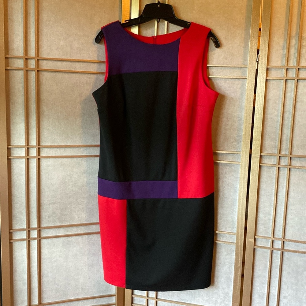 AB Studio red, black, & purple color block dress, size 14
